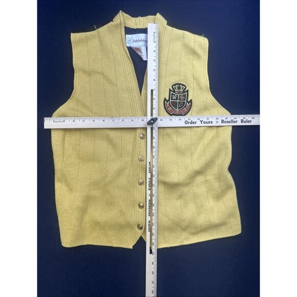 Vintage collegiate style sweater vest crest 1980s Green Plaid Back NY Gard Coll - Picture 8 of 8